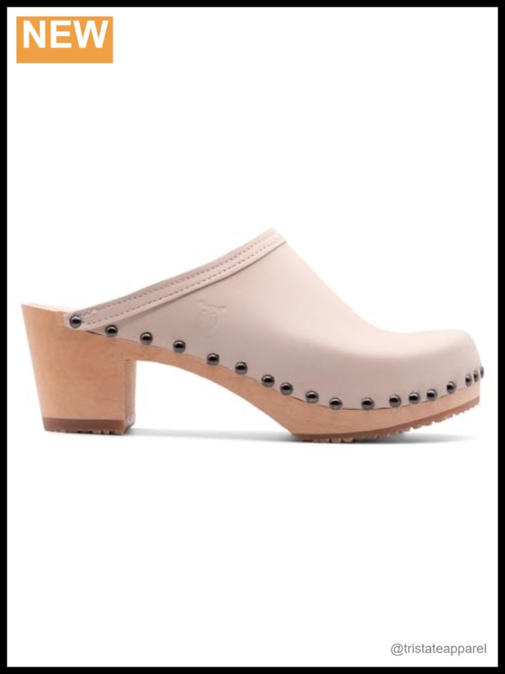 Handmade Swedish Wood Clogs High Heel Mule with Leather Upper